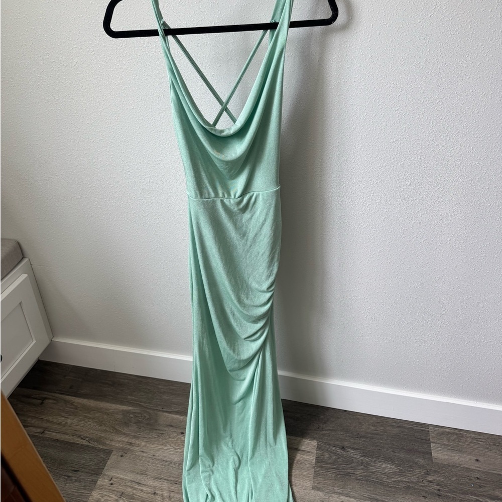 SHEIN Green Slip Dress with Cowl Neck and Slit